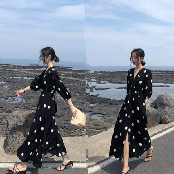 2021 Boho New Summer Maxi Dress Clothes Vintage Slim French Retro Hepburn Wind B